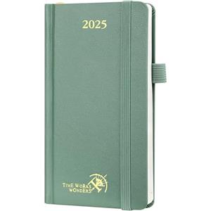 POPRUN Agenda Settimanale 2025 Piccola 16,5 x 9 cm, Copertina Rigida, Planner 2025 Tascabile con Nastro Segnalibro, Carta Spessa da 80 GSM, Verde Mezzanotte