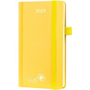 POPRUN Agenda Settimanale 2025 Piccola 16,5 x 9 cm, Copertina Rigida, Planner 2025 Tascabile con Nastro Segnalibro, Carta Spessa da 80 GSM, Giallo Chiaro