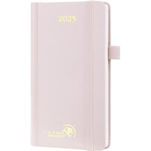 POPRUN Agenda Settimanale 2025 Piccola 16,5 x 9 cm, Copertina Rigida, Planner 2025 Tascabile con Nastro Segnalibro, Carta Spessa da 80 GSM, Rosa Chiaro