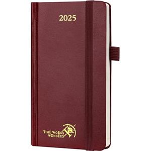 POPRUN Agenda Settimanale 2025 Piccola 16,5 x 9 cm, Copertina Rigida, Planner 2025 Tascabile con Nastro Segnalibro, Carta Spessa da 80 GSM, Borgogna Scuro