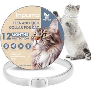 Inpumo Collare Antiparassitario Per Gatti,Protezione Efficace per 12 Mesi, Collare Antipulci Gatto Con Oli Essenziali Naturali, Collare Antizecche Resistente All'acqua per Tutti i Gatti (1 Pack)