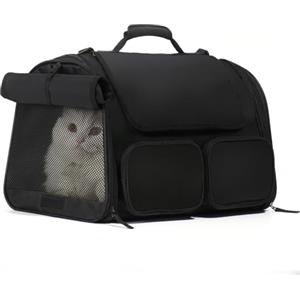 FUKUMARU Trasportino Per Cani e Gatti,Borsa Approvato Per Il Trasporto Aereo,Trasportino Pieghevole Per Animale Domestico Taglia Piccola Fino a 7 kg,Traspirante,Nero