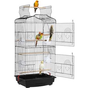 Yaheetech Gabbia Voliera per Uccelli Pappagalli Inseparabili Parrocchetti in Metallo con Tetto Apribile Posatoi 46 x 35 x 92,5 cm Nera