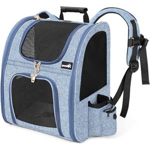 Pecute Zaino per Cani Gatti Trasportino, Zaino Portatile Traspirante con Tasche Frontali con Apertura in Rete, Ampi spazi aperti perfetti per il trasporto dei cuccioli,Blu