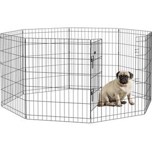 PawHut Recinto per Cani Gatti Cuccioli, Box per Animali da 8 Pezzi in Filo di Metallo, 76 x 61cm Nero