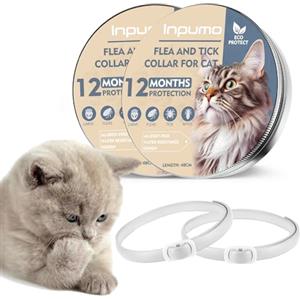 Inpumo Collare Antiparassitario Per Gatti,Protezione Efficace per 12 Mesi, Collare Antipulci Gatto Con Oli Essenziali Naturali, Collare Antizecche Resistente All'acqua per Tutti i Gatti (2 Pack)