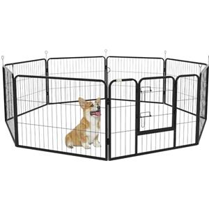 PawHut Recinto per Cani a 8 Pezzi Modulabili, Recinto Box in Acciaio per Interno ed Esterno, 80x60 cm, Nero