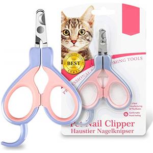 EooCoo Tagliaunghie Gatto, Professionale Taglia Unghie per Gattini, Tagliaunghie Professionali per Cuccioli e Piccoli Animali, Cuccioli, Forbici in Acciaio Inox, Design Radiano a 25 Gradi, Rosa + Blu