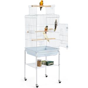Yaheetech Gabbia per Uccelli Pappagalli Calopsite con Piedistallo in Metallo con Tetto Apribile 46.5 x 46.5 x 119 cm Bianco