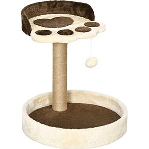 PawHut Tiragraffi per Gatti da 5kg max con Lettino e Pallina da Gioco, in Truciolato, Peluche e Corda di Juta, 41x41x44 cm, Marrone e Beige