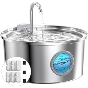 GIOTOHUN Fontana per Gatti Acciaio: Fontanella per Gatti - Fontanella Gatto Automatico - 3.2L Fontanella Gatti - Dispenser Acqua Gatti - Distributore Acqua Cani Super Silenzioso - con 6 Filtris+ 3 Spugnes
