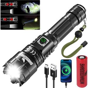 Shadowhawk Torcia LED Potente Professionale, Ricaricabile Torce Led Alta Potenza 500000 Lumen XHP70.2, Torcia Tattica Militare, IP67 Impermeabile flashlight per Campeggio Trekking Emergenza