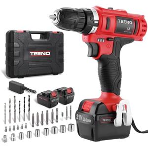 TEENO Trapano Avvitatore Batteria 21V,2 Batterie da 1.5Ah,18+1 Impostazione Coppia, 2 Batterie 2.0Ah,35 Accessori,LED Luce per Casa Progetto Fai da te