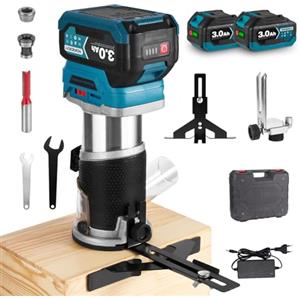 Yofidra Rifilatore Fresatrice Verticale 800W, Fresatrice a motore senza spazzole, 30.000 rpm, 6 velocità, 2 batterie da 3.0Ah, Fresatrice per legno da 6,35 mm