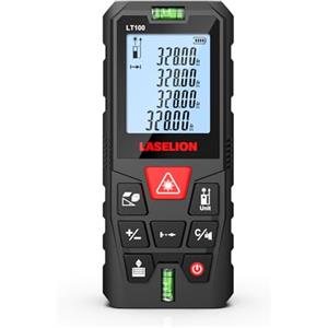 LASELION Metro Laser 100M, LASELION Misuratore Laser Professionale con Retroilluminazione LCD e 2 Strumenti a Bolla Orizzontale, Livella Incorporata e Funzione di Silenziamento