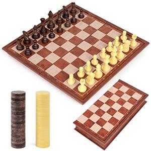 Peradix 2 in 1 Scacchi e Dama Magnetici, Scacchiera Magnetica Pieghevole Gioco Intelligente Set da Viaggio per Scacchi e Dama Classico, Scacchi Portatili Portaoggetti 25 * 25cm da 6 anni in su