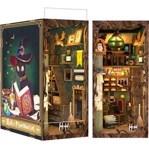 Cutefun DIY Book Nook - Kit per casa delle bambole in miniatura 3D, in legno, per libreria, con inserto per libreria, modello di costruzione, kit regalo creativo con luce a LED Magic Pharmacist(SZ05)
