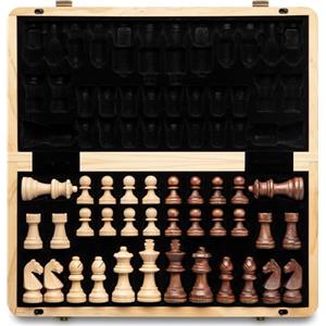 A&A Magnetisches Holzschachspiel, 38,1 cm, Klappbrett, 7,6 cm, Königshöhe Deutscher Ritter Staunton-Schachfiguren/Walnuss & Ahornholz / 2 extra Dame/Brettspiele.