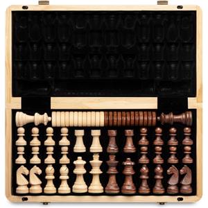 A&A Magnetisches Holzschachspiel, 38,1 cm, klappbares Brett, 7,6 cm, Königshöhe Deutscher Ritter Staunton Schachfiguren/Mahagoni & Ahornholz eingelegt, 2 extra Dame/Brettspiele