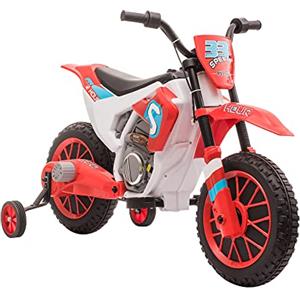 HOMCOM Moto da Cross Elettrica per Bambini da 3-5 Anni, Moto Elettrica per Bambini con Batteria 12V Ricaricabile e Rotelline Rimovibili, 106.5x51.5x68cm, Rosso