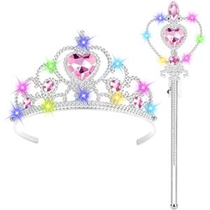 HOTUT Accessori Principessa Bella, Principessa Corona e Principessa Bacchetta, Cerchietto per Capelli con Corona Luminosa, Accessori Abito per Carnival Birthday Party Festa di Halloween