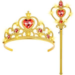 HOTUT Accessori Principessa Bella, Principessa Corona e Principessa Bacchetta, Cerchietto per Capelli con Corona Luminosa, Accessori Abito per Carnival Birthday Party Festa di Halloween