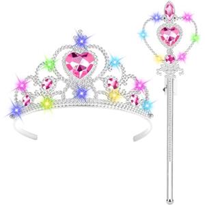 HOTUT Accessori Principessa Bella, Principessa Corona e Principessa Bacchetta, Cerchietto per Capelli con Corona Luminosa, Accessori Abito per Carnival Birthday Party Festa di Halloween