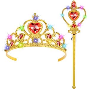 HOTUT Accessori Principessa Bella, Principessa Corona e Principessa Bacchetta, Cerchietto per Capelli con Corona Luminosa, Accessori Abito per Carnival Birthday Party Festa di Halloween