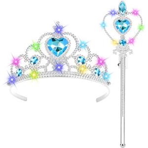 HOTUT Accessori Principessa Bella, Principessa Corona e Principessa Bacchetta, Cerchietto per Capelli con Corona Luminosa, Accessori Abito per Carnival Birthday Party Festa di Halloween