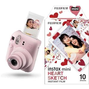 instax Fujifilm instax mini 12 Blossom Pink - Macchina Fotografica Istantanea & instax mini film 10 shot pack, bordo CUORI