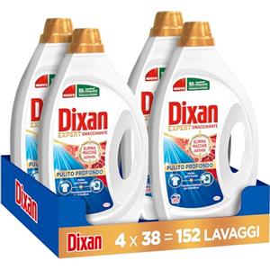 Dixan Liquido Expert Smacchiante Detersivo Lavatrice, 4 confezioni da 38 Lavaggi, per una pulizia profonda del bucato e freschezza igienica per lavatrice, Rimuove le macchie da 20°C