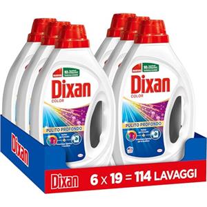 Dixan Liquido Color Detersivo Lavatrice (6 confezioni da 19 Lavaggi), Detersivo liquido lavatrice per colori vivaci, pulizia profonda del bucato e freschezza igienica per la lavatrice