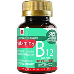 LABOTTEGADEGLIINTEGRATORI Vitamina B12 Masticabile 1000 mcg 365 Compresse Orosolubili 1 al dì | Senza Glutine e Lattosio | non di origine animale | Cianocobalamina Metilcobalamina | Energia | Sistema Immunitario
