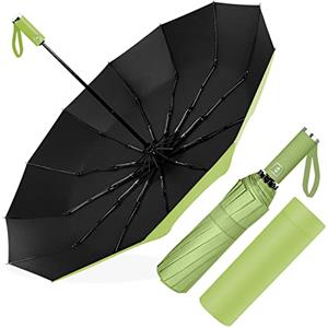 Poligono Ombrello Pieghevole Automatico, Ombrello Antivento Portatile, Ombrello Grande da Pioggia 12 Stecche Rinforzate per Uomo Donna, Diametro 105cm (Vino Rosso)