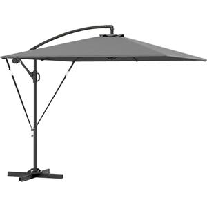 Outsunny Ombrellone Decentrato 2.5x2.5 m con Copertura, Corde Antivento, Base a Croce e Manovella, Ombrellone da Giardino Inclinabile e Girevole a 360° in Metallo e Poliestere 180 g/㎡, UV50+, Grigio