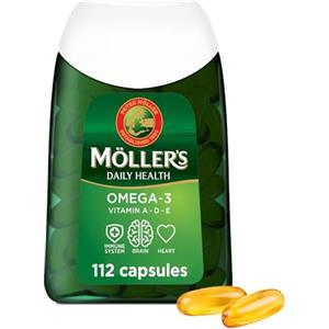 MÖLLER'S Moller's ® | Capsule di Omega-3 | Olio di pesce | Integratore dietetico Omega-3 nordico con EPA, DHA, Vitamine A, D ed E | 166 anni di esperienza del marchio | Salute quotidiana | 112 capsule