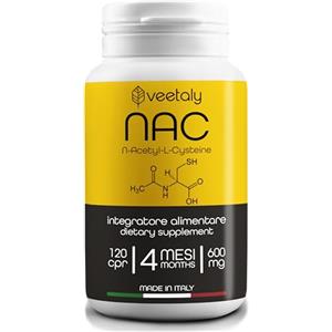 Veetaly NAC N-Acetil-Cisteina 600 mg per Difese Immunitarie Adulti - 4 Mesi di N-Acetilcisteina 600mg Integratore, 120 Compresse Vegan