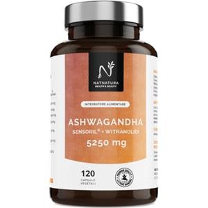 NATNATURA Ashwagandha Sensoril® 5:1 + Estratto 10:1 | 5250 mg al giorno | Concentrazione superiore al KSM-66 | Energia naturale, equilibrio emotivo e concentrazione | 120 capsule vegane.