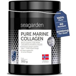 Seagarden Collagene Marino in Polvere - Collagene Idrolizzato Tipo I - 5000mg - Collagene Integratori per Capelli, Pelle, Ossa e Articolazioni - Non Aromatizzato - 300g - 60 porzioni