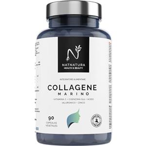 NATNATURA Collagene Marino con Acido Ialuronico, Coenzima Q10, Vitamina C, Zinco. Illumina la pelle, protegge le articolazioni. Collagene integratore 90 capsule vegetali.