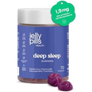 Jelly Pills® Caramelle Gommose Melatonina 1,9 mg Rilascio Prolungato + Ashwagandha & Triptofano - 70 Gummies Vegane - Senza Zuccheri Aggiunti - Gusto Frutti di Bosco - Anti-Stress & Supporto Jet Lag