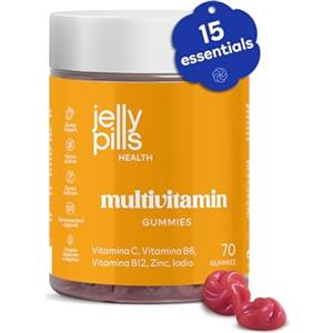 Jelly Pills® Multivitamine e Minerali 70 Gummies per Adulti - Senza Zuccheri Aggiunti - Gusto di Fragola 5 Settimane - Con Tutte le Vitamine A B C D E Biotina Acido Folico Zinco Iodio Magnesio