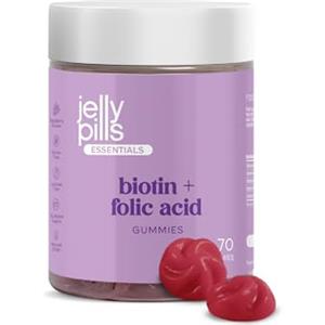 Jelly Pills® Caramelle Gommose Biotina 10.000 mcg + 520 mcg Acido Folico & Zinco - 70 Gummies Vegane - Senza Zuccheri Aggiunti - Gusto Lampone - Crescita & Forza Capelli