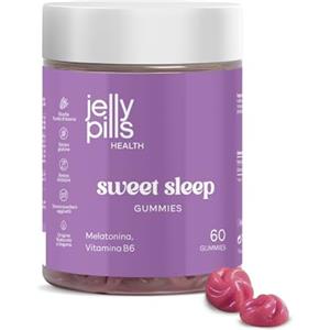Jelly Pills® Melatonina gummies con vitamina B6 - senza zuccheri aggiunti - 60 gummies vegane al gusto di fragola - 1 mg dose giornaliera di melatonina per un buon sonno notturno