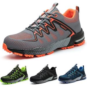 TQGOLD Scarpe Antinfortunistiche Uomo Donna Scarpe da Ginnastica Leggere Antiperforazione Punta in Acciaio Comode Scarpe Sicurezza (Taglia 43EU,Arancione)