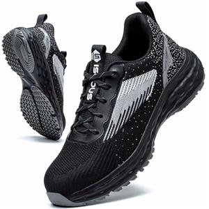 ISOOUS Scarpe Antinfortunistiche Uomo Scarpe da Lavoro Donna Antiscivolo Leggere Scarpe Sicurezza Traspiranti Scarpe da Cantiere Nero 36 EU