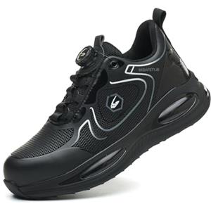SmoothPace Scarpe Antinfortunistiche Uomo Donna Leggere Comode Traspiranti Scarpe Antinfortunistica Impermeabile Antiscivolo Sicurezza con Punta in Acciaio da Lavoro Blackwhite 46EU