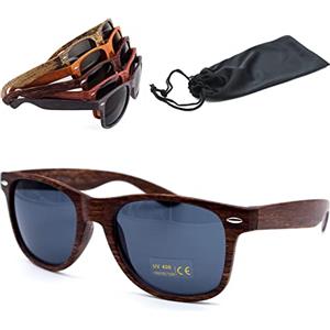 Netrox® - Occhiali da sole per uomo e donna in effetto legno con custodia per occhiali - Occhiali da sole unisex a specchio - Occhiali da sole retrò con protezione CE UV400