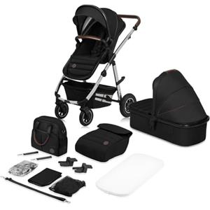 LIONELO Amber Passeggino 2in1 Duo Passeggino da 0 fino a 48 mesi con Seduta secchiello + Navicella per neonato e bambini a 22 kg Regolabile, pieghevole e leggero Ruote grandi Cappotina XXL (Nero, Big)