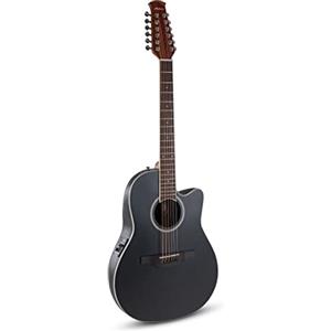 Applause E - Chitarra Acustica Tradizionale AB2412-5S Mid Cutaway, 12 Corde, Nero Satinato